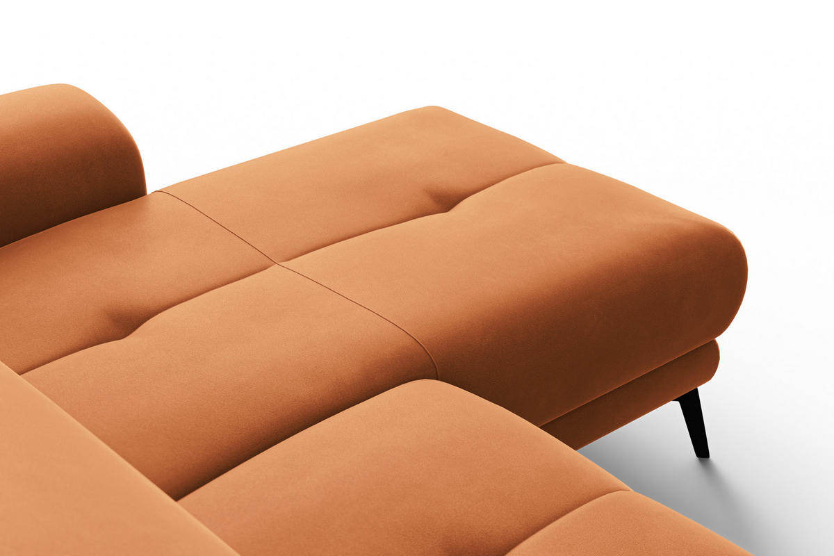 ECKSOFA FIERO 4-Sitzer RECHTS, Oranger Veloursstoff - Schwarz/Orange, Holz/Textil (288/170cm) - Courtois Laville