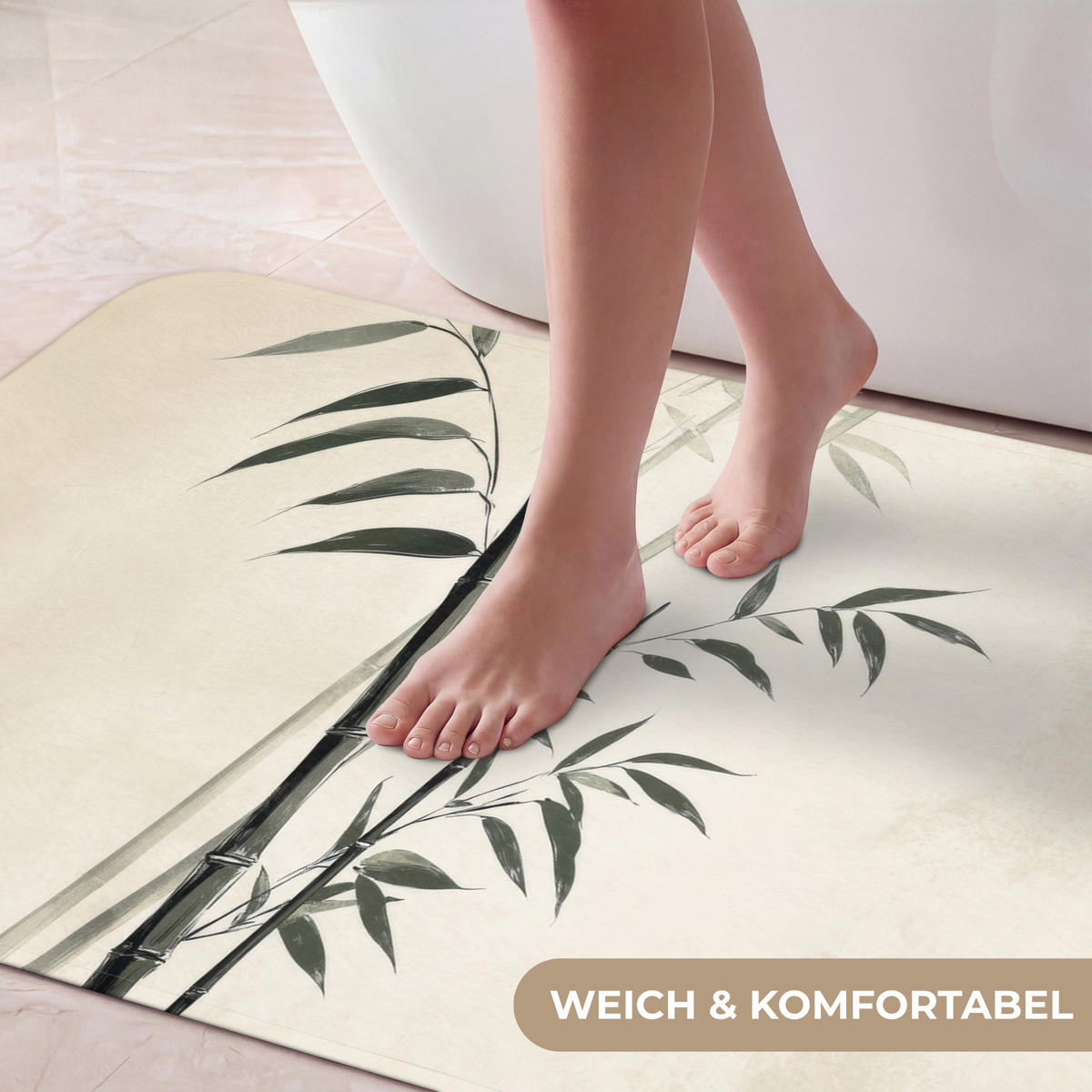 KOUPELNOVÁ PŘEDLOŽKA Japandi - Bambus - béžová 120x60 cm - ecru, textil/plast (120/60cm) - OnlyWow