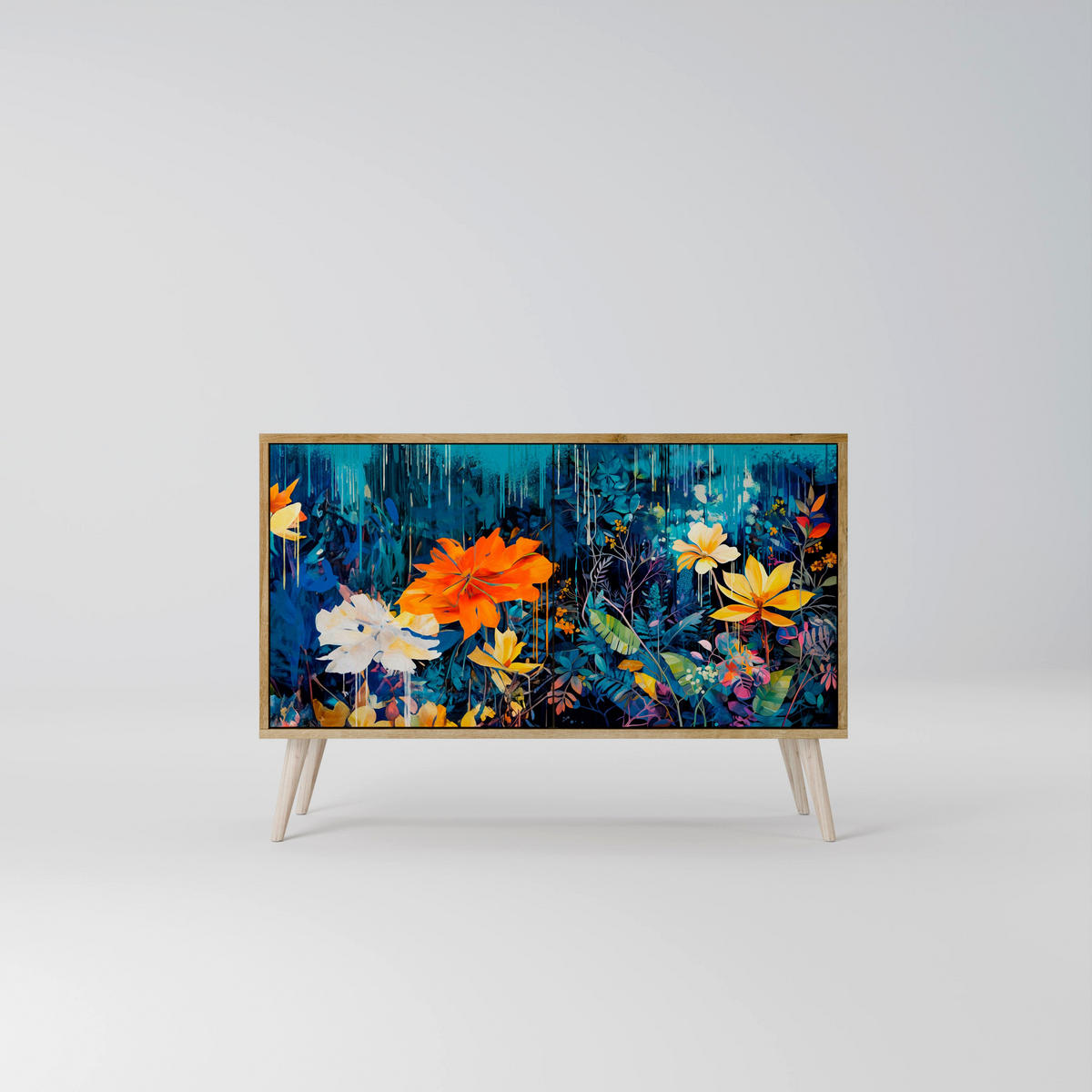 SIDEBOARD MIDNIGHT BLOSSOM, Eicheneffekt, 111x42x77,5 cm, 2 Türen - Eichefarben/Buchefarben, Holzwerkstoff/Buchenholz (111/77.5/42cm) - SpaceRebels