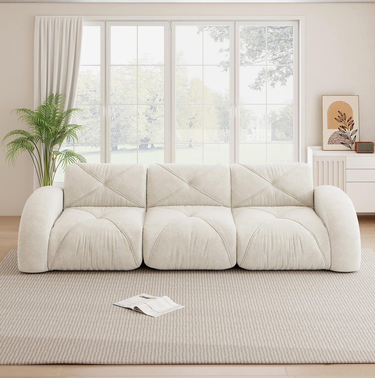 SOFA in Hellbeige aus Chenille mit rahmenlosem Design und hoher Belastbarkeit - Beige, Textil (95/76/281cm) - Flora Grace