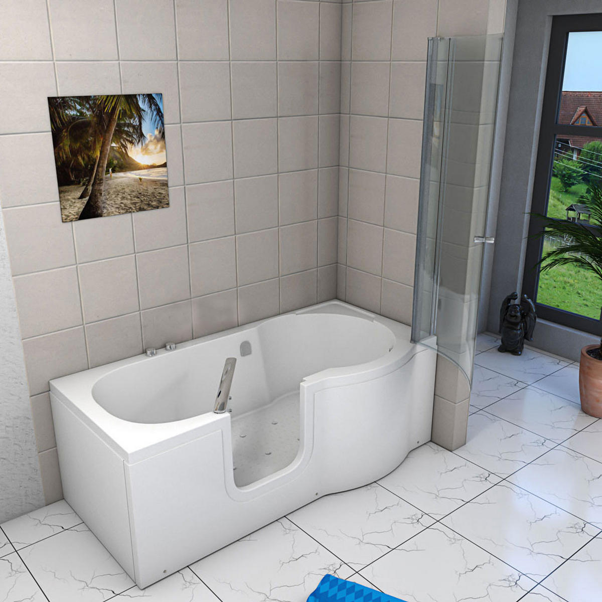 SENIORENDUSCHE Whirlpool mit Tür S12D-AIR-L - Weiß, Glas/Kunststoff (85/200/170cm) - AcquaVapore by Sandra Jentho