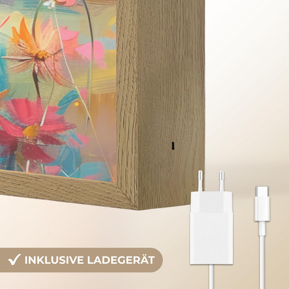NÁSTĚNNÁ LAMPA S AKUMULÁTOREM Skotský horal - Příroda - Barevné - Květiny 100x70 cm - různobarevná, kompozitní dřevo (100/70/8cm) - OnlyWow
