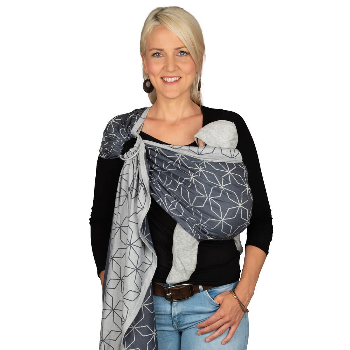 BABYTRAGETUCH Ring-Sling kbA - Blaugrau/Dunkelblau, Textil (70/0.1/200cm) - Hoppediz