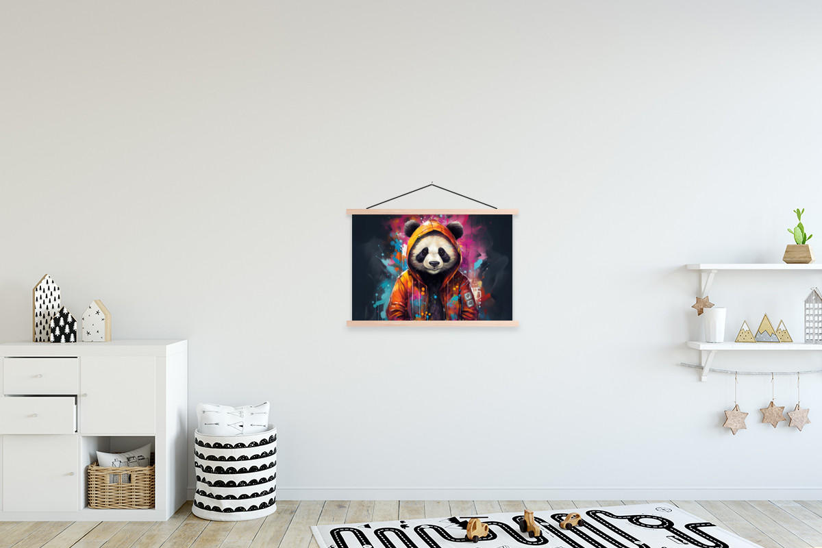 POSTER Panda - Jacke - Graffiti - Orange 60x40 cm - Orange, Textil (60/40/0.15cm) - MuchoWow