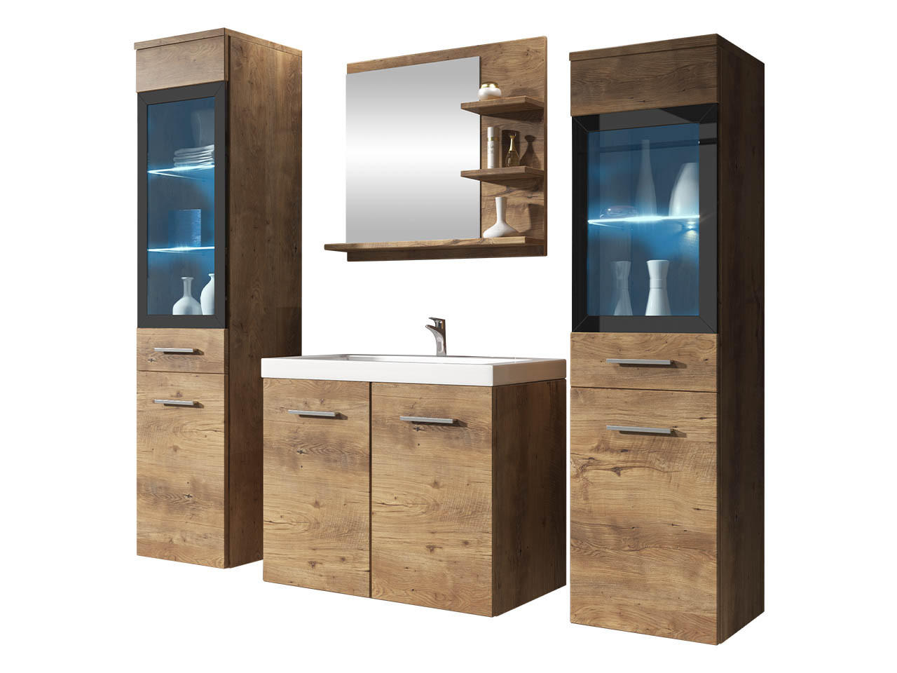 BADMÖBEL-SET Madrit I mit RGB LED Beleuchtung - Braun, Holzwerkstoff (30/132/30cm) - MIRJAN24