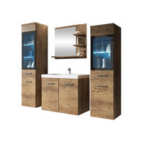 BADMÖBEL-SET Madrit I mit RGB LED Beleuchtung - Braun, Holzwerkstoff (30/132/30cm) - MIRJAN24