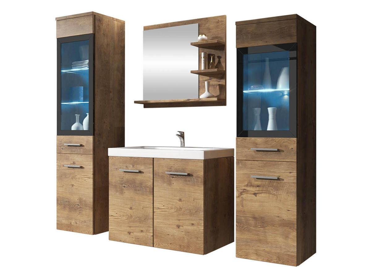 BADMÖBEL-SET Madrit I mit RGB LED Beleuchtung - Braun, Holzwerkstoff (30/132/30cm) - MIRJAN24