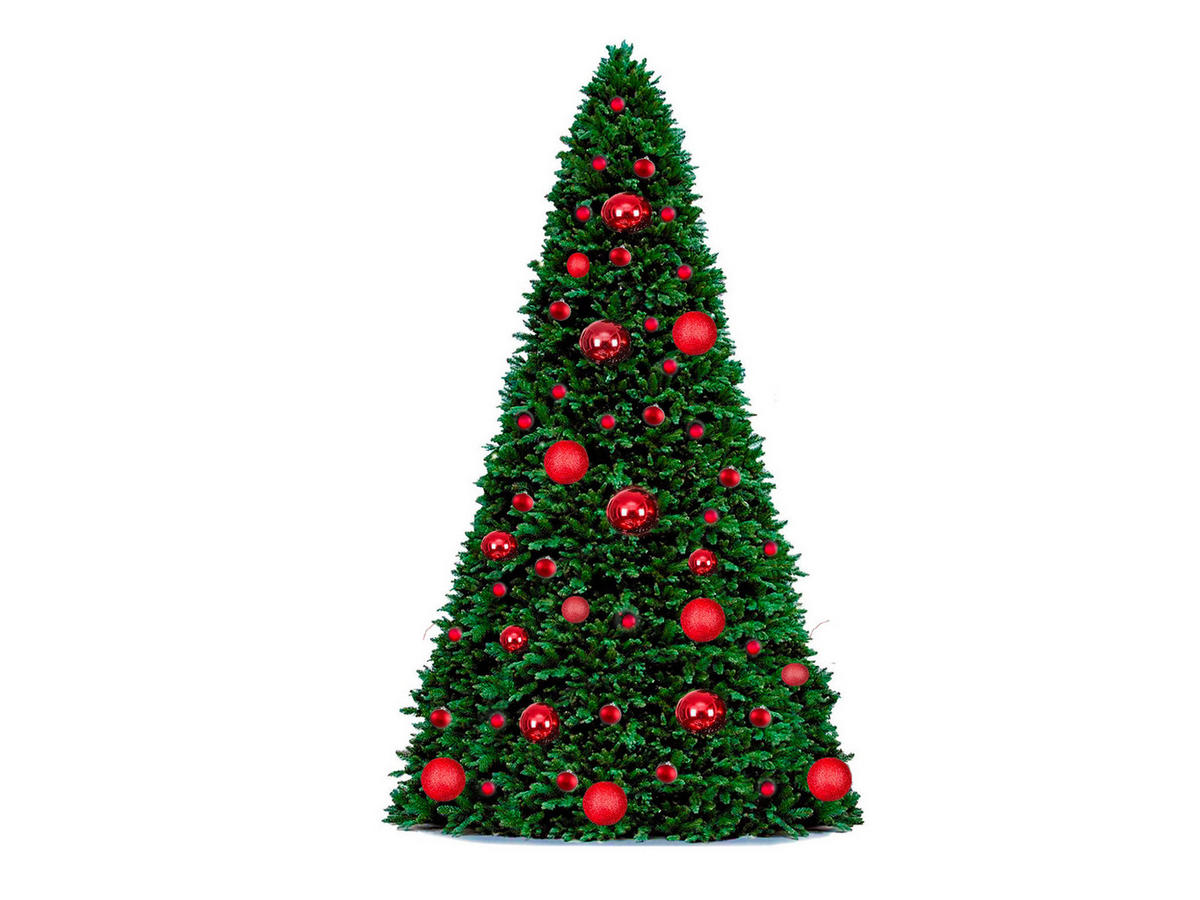 LAALU WEIHNACHTSBAUM geschmückt künstlich mit 74 Ornamenten BASIC RED 500 cm Baum mit Ständer und Weihnachtsornamenten - Rot/Grün, Kunststoff (500cm) - LAALU