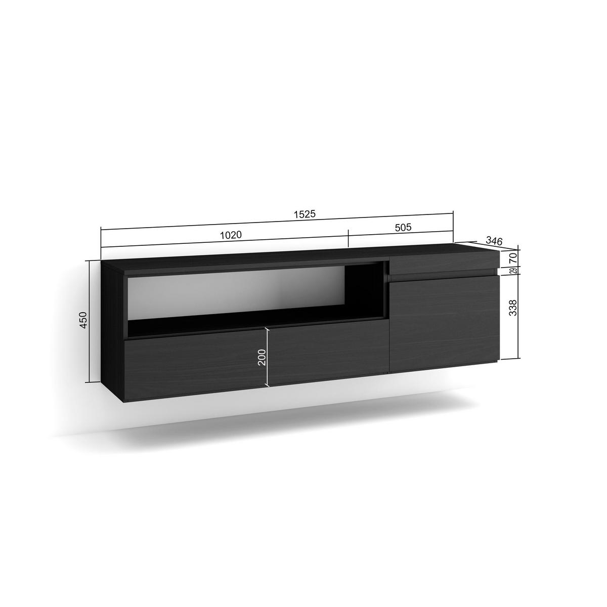 LOWBOARD Hängend, schwarz, 150/35/45cm - Anthrazit/Schwarz, Holzwerkstoff (150/45/35cm) - Skraut Home