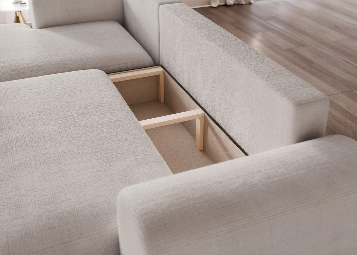 ECKSOFA BLOOM mit Schlaffunktion und Bettkasten Hellgrau - Hellgrau, Holzwerkstoff/Kunststoff (263/150cm) - Idohome
