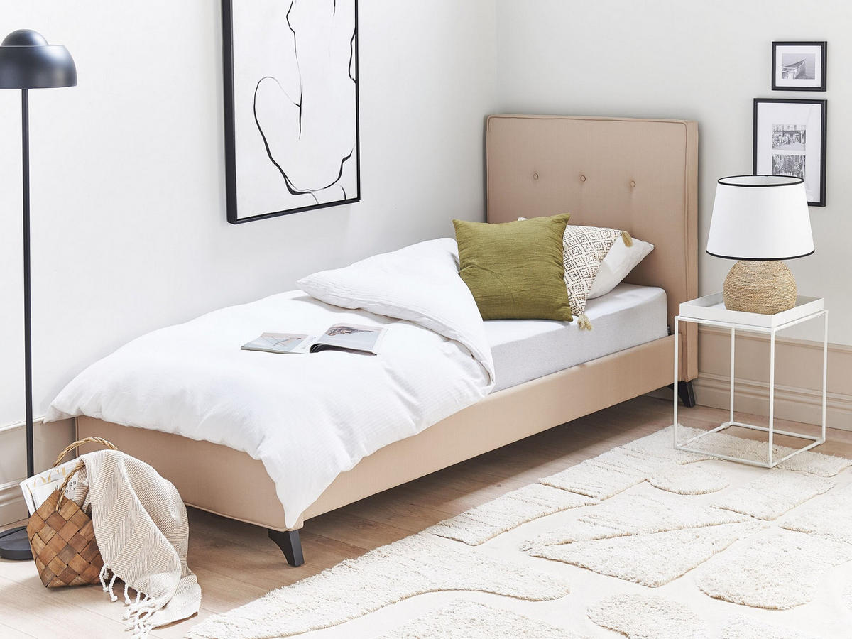 POLSTERBETT 90/200 cm Beige Ambassador - Beige, Textil (90/200cm) - Beliani