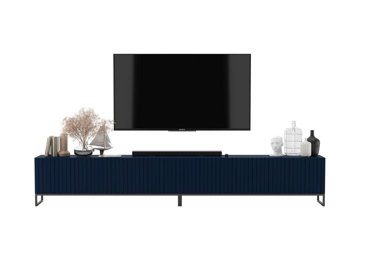 TV-LOWBOARD 2er-Set Elpis Marineblau matt mit schwarzem Metallrahmen 150 cm - Blau/Schwarz, Holzwerkstoff/Metall (300/51.5/36.5cm) - Meble Lindner