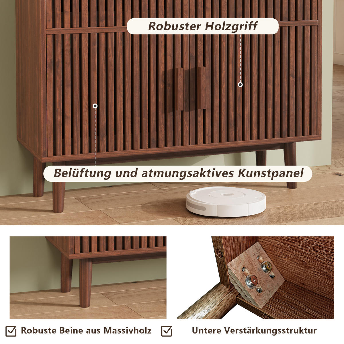 SIDEBOARD Nussbaumfarben 100cm Kommode mit 2 Türen 2 Schubladen Landhaus modern - Nussbaumfarben, Holz (100/80/35cm)
