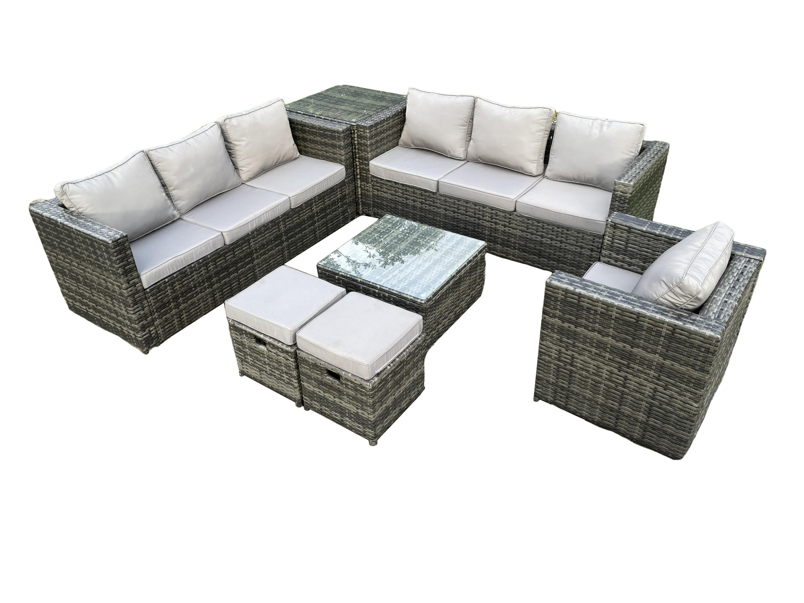 GARTENTISCHGRUPPE Polyrattan 9-Sitzer - Dunkelgrau, Metall - Fimous