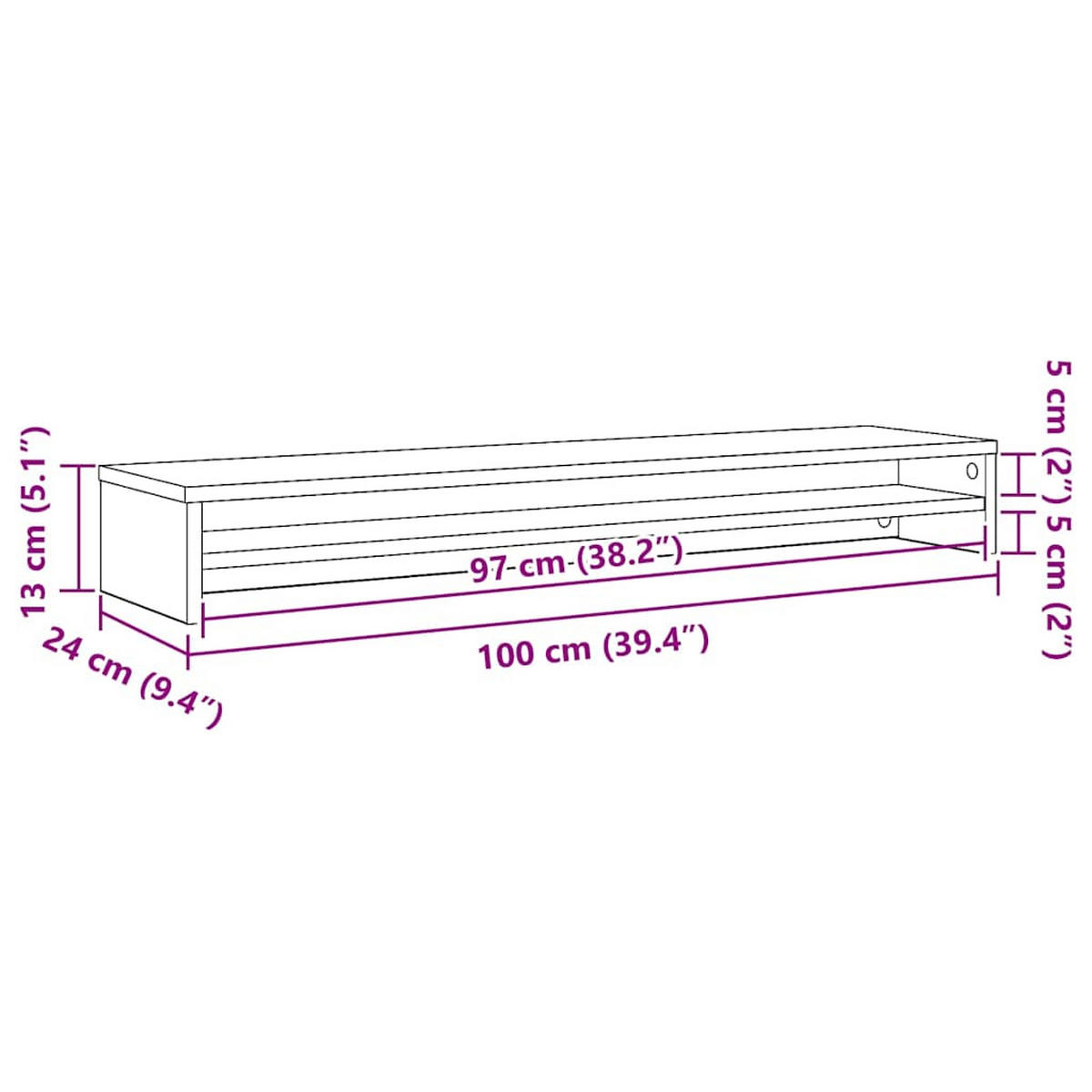 MONITORSTÄNDER Schwarze Eiche 100/24/13 Cm Holzwerkstoff - Schwarz, Holzwerkstoff (100/13/24cm) - vidaXL