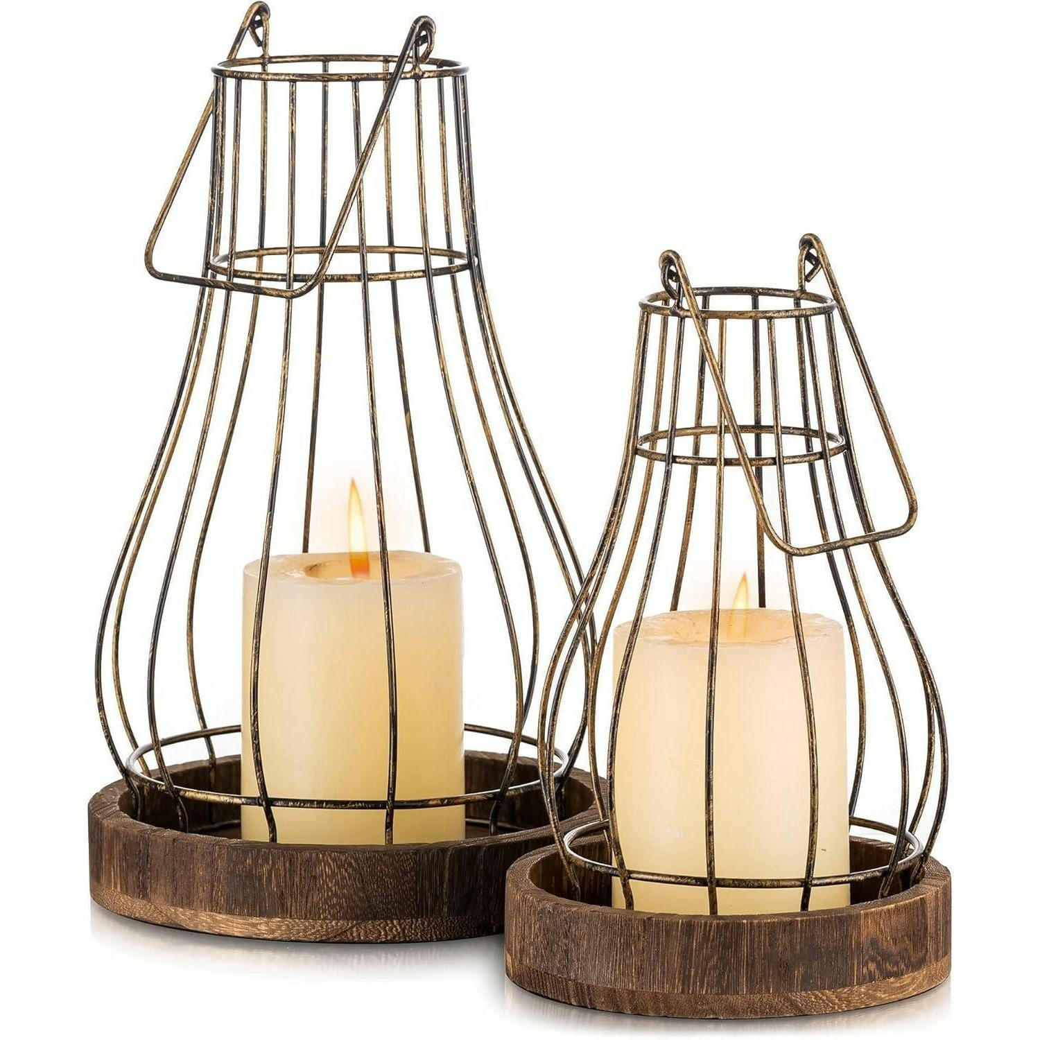LATERNE 2-teiliges Set Holz Landhaus Deko Braun - Braun, Metall (15/15/30cm)
