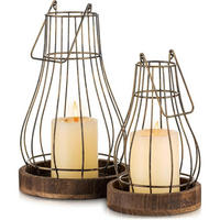 LATERNE 2-teiliges Set Holz Landhaus Deko Braun - Braun, Metall (15/15/30cm)
