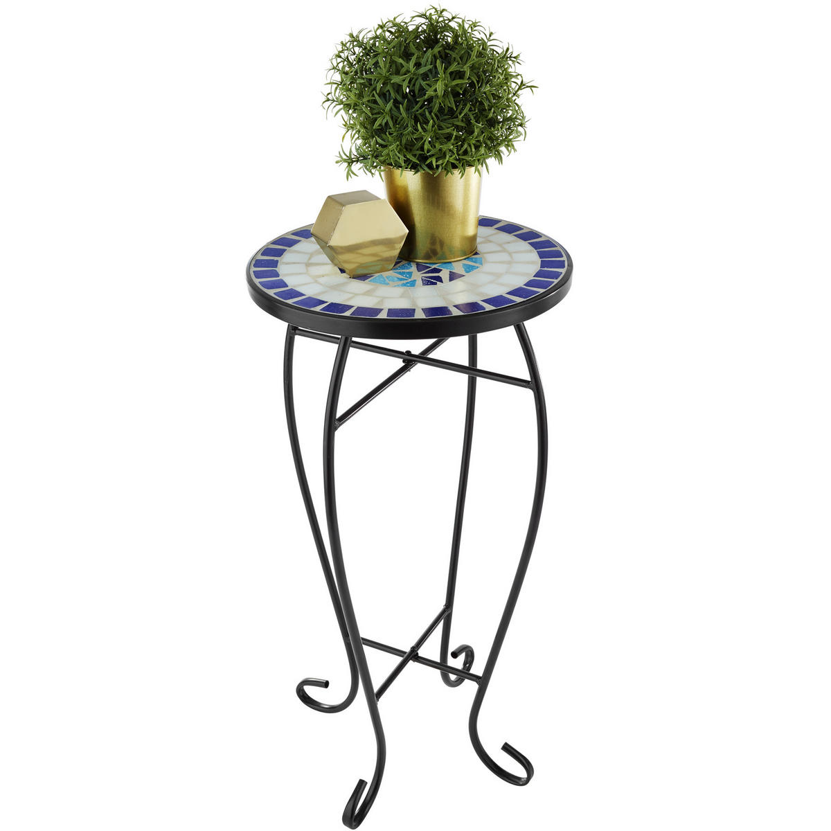 BALKONTISCH , 30 x 30 x 61,5 cm, weiß/blau - Blau/Weiß, Metall (30/30/61.5cm) - tectake