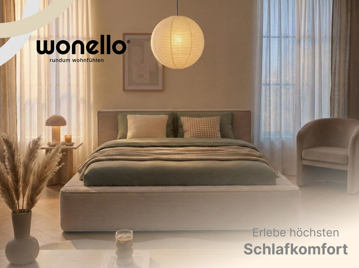 POLSTERBETT Fyn Hellbeige 180/200 cm Cordstoff mit Bettkasten - Beige, Textil/Metall (180/200cm) - wonello