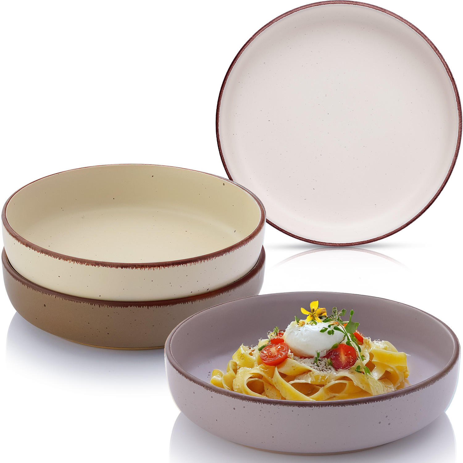 PASTASCHALEN BOMBAY ERDFARBEN - 4 teilig aus Steingut - Creme/Braun, Stein (20.5cm) - Sänger