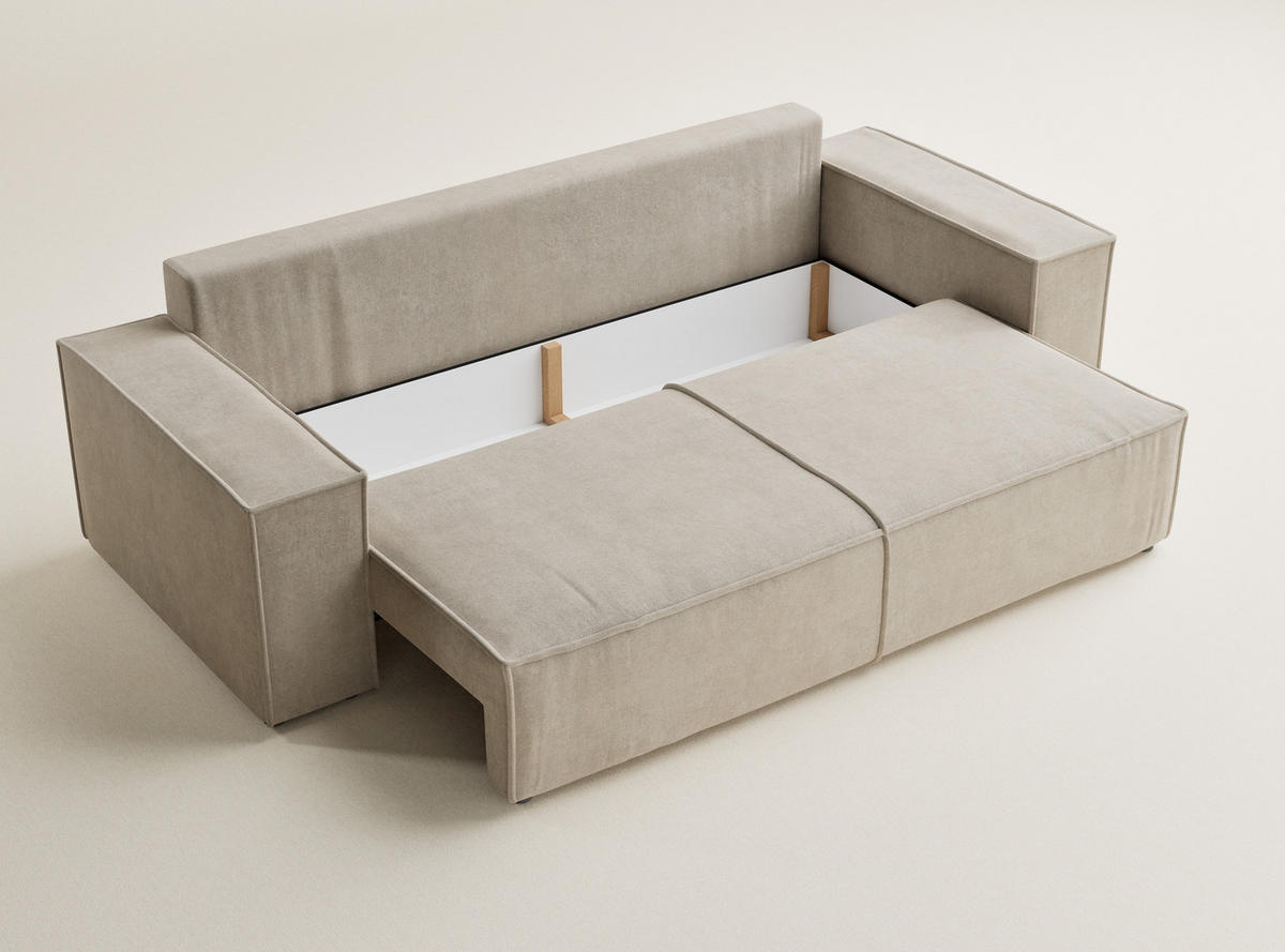 SOFA MIT SCHLAFFUNKTION Milos Beige Webstoff - Beige/Schwarz, Holz/Holzwerkstoff (255/70/105cm) - Maison de Reve