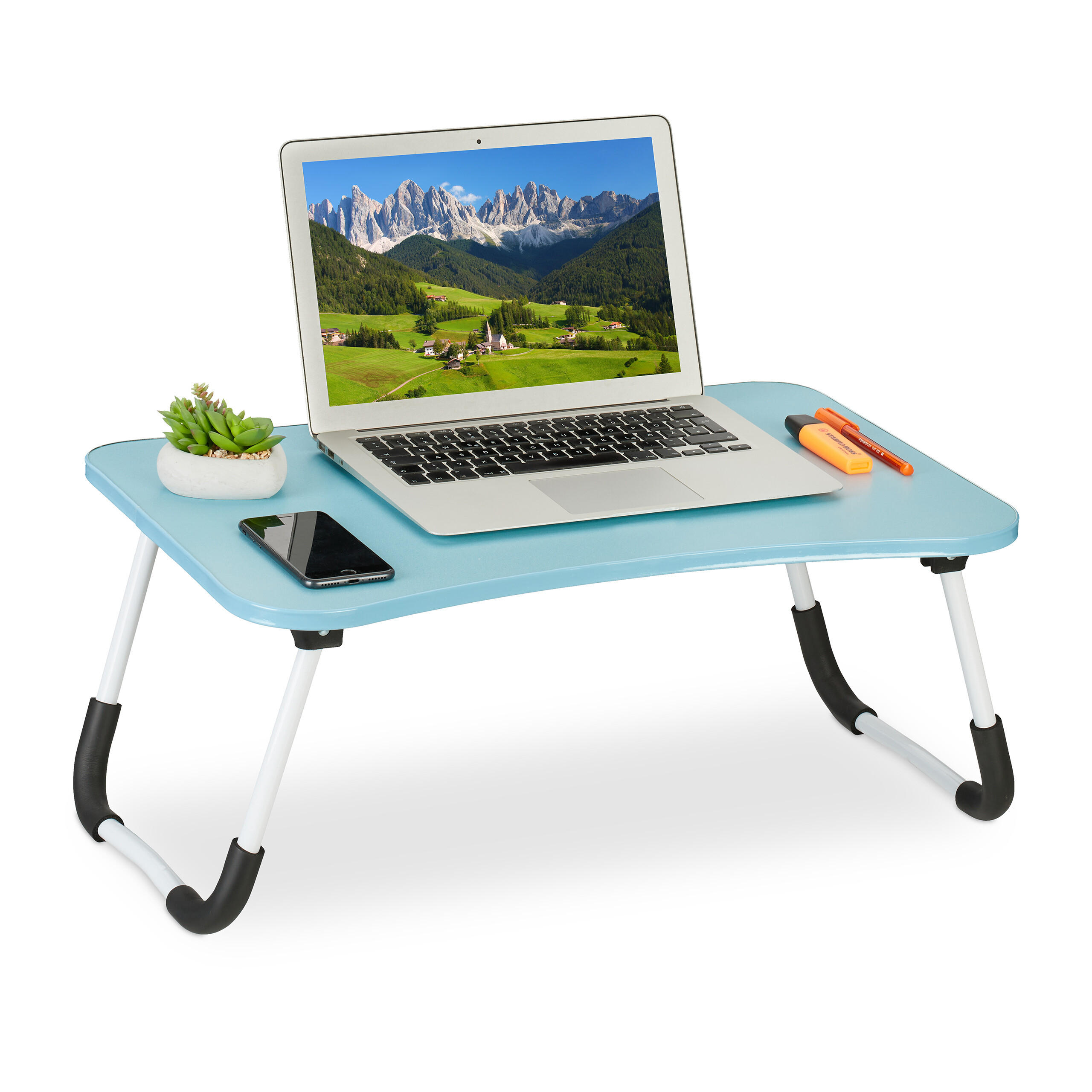 LAPTOPTISCH Hellblau klappbar MDF 60x40 cm - Hellblau, Holzwerkstoff/Kunststoff (40/63/26cm) - Relaxdays