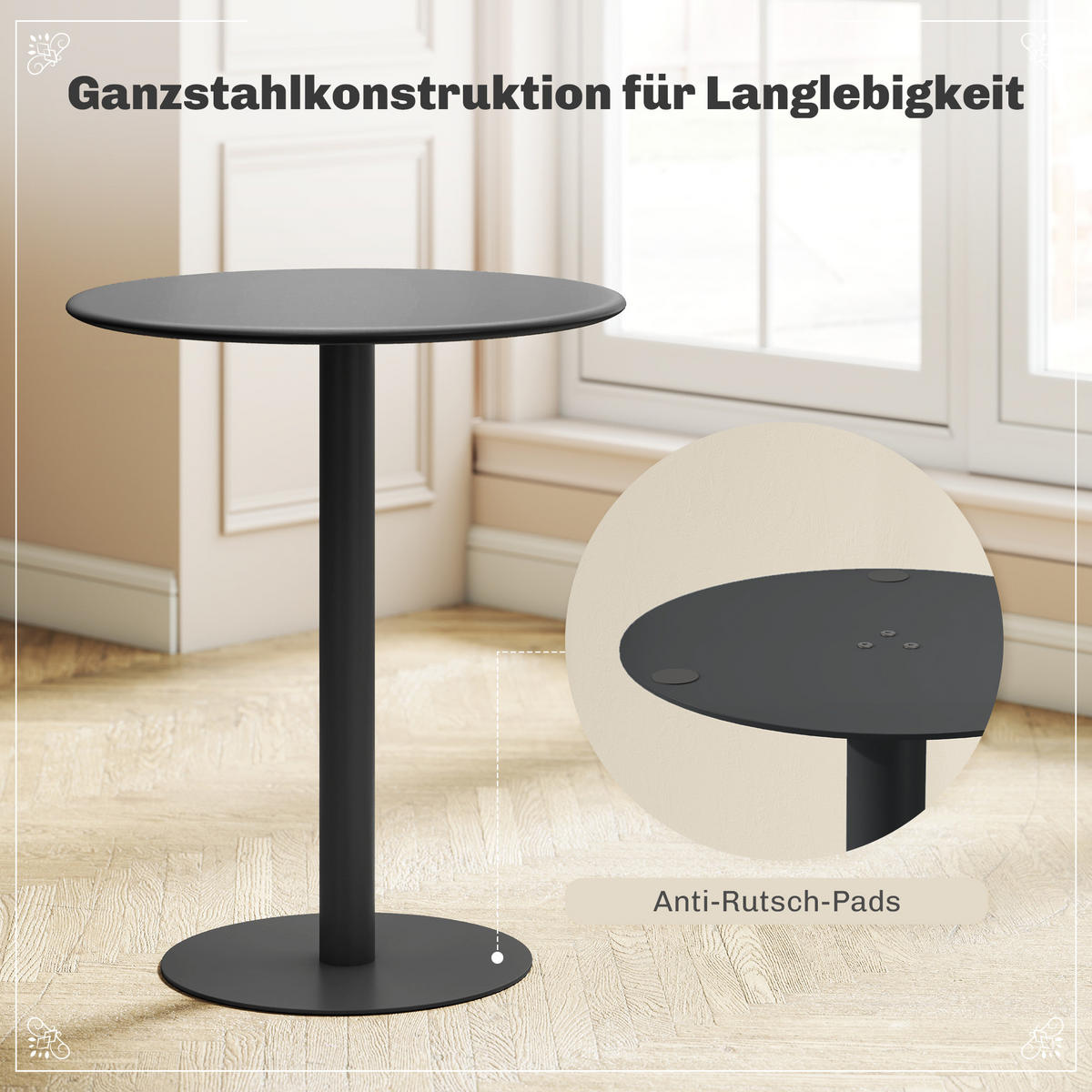 ESSTISCH, Runder Küchentisch für 2 Personen, Moderner Esszimmertisch, Schwarz - Schwarz, Metall (60/60/72cm) - HOMCOM