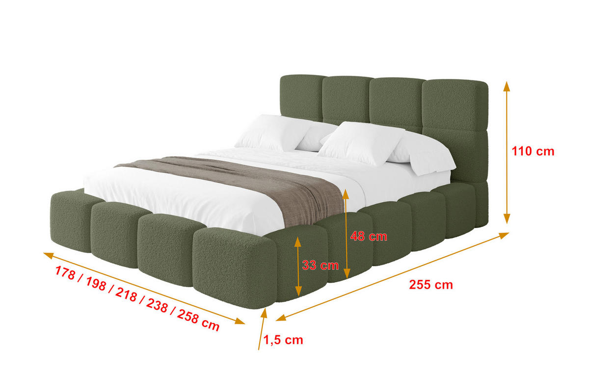 POLSTERBETT mit Bettkasten und Lattenrost mit Kopfteil, Boxbett ohne Matratze, mit Stauraum - NATA 140x200 Grün - Grün, Holzwerkstoff/Textil (140/200cm) - ALTDECOR