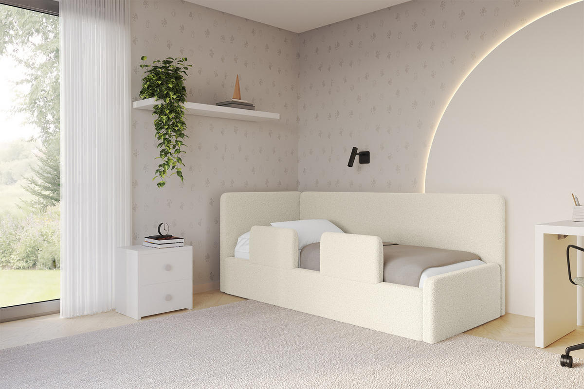 EINZELLBETT Jugendbett mit Bettkasten, Rechts - NORY 100x200 Beige - Perlmutt, Holzwerkstoff/Textil (100/200cm) - ALTDECOR