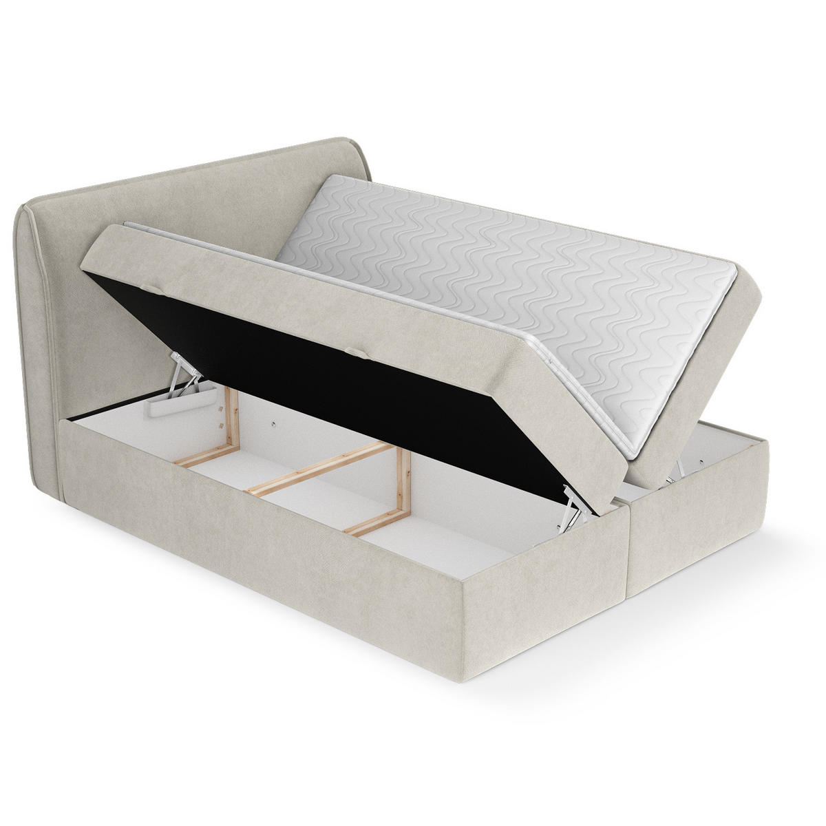 BOXBETT Organic Hellbeige 200/200 cm mit Bonellmatratze und Topper - Beige/Schwarz, Holz/Holzwerkstoff (200/200cm) - Maison de Reve