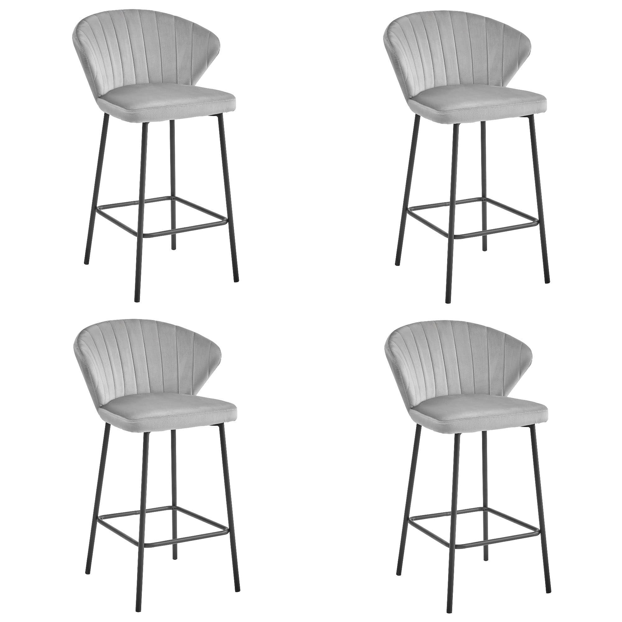 BARHOCKER 4er Set Silbergrauer Samt, Bequeme Sitzfläche, Schwarze Füße - Grau, Textil (43/46/33cm) - Best For Home