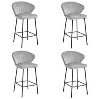BARHOCKER 4er Set Silbergrauer Samt, Bequeme Sitzfläche, Schwarze Füße - Grau, Textil (43/46/33cm) - Best For Home