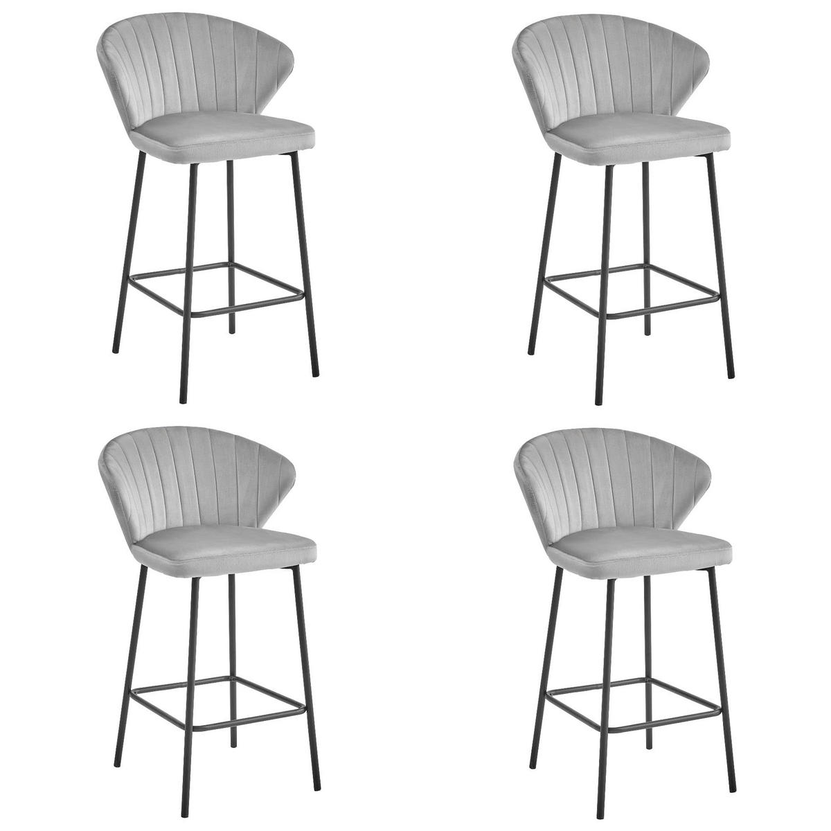 BARHOCKER 4er Set Silbergrauer Samt, Bequeme Sitzfläche, Schwarze Füße - Grau, Textil (43/46/33cm) - Best For Home