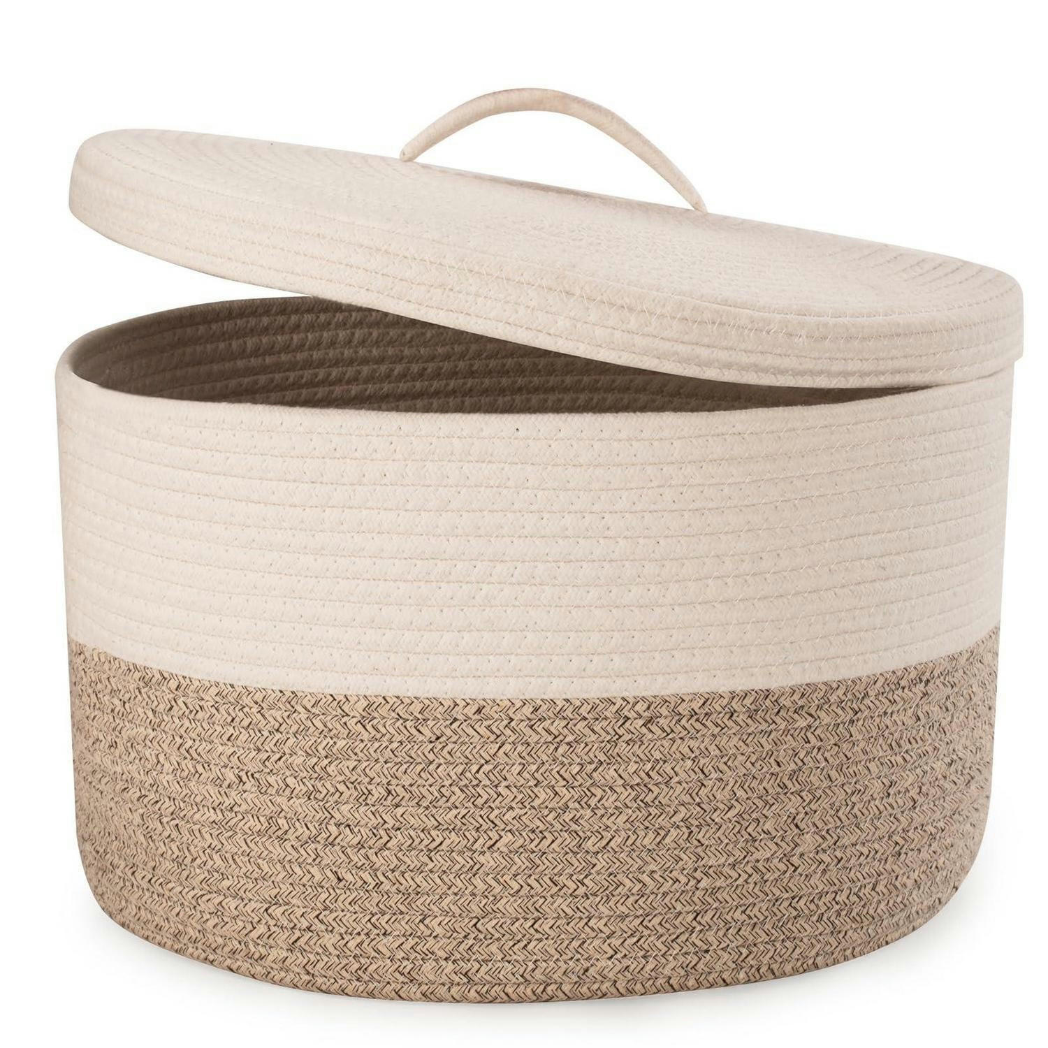 WÄSCHEKORB mit Deckel 32L Baumwollseil 40 x 25 cm Braun - Multicolor, Textil (40/25/40cm)
