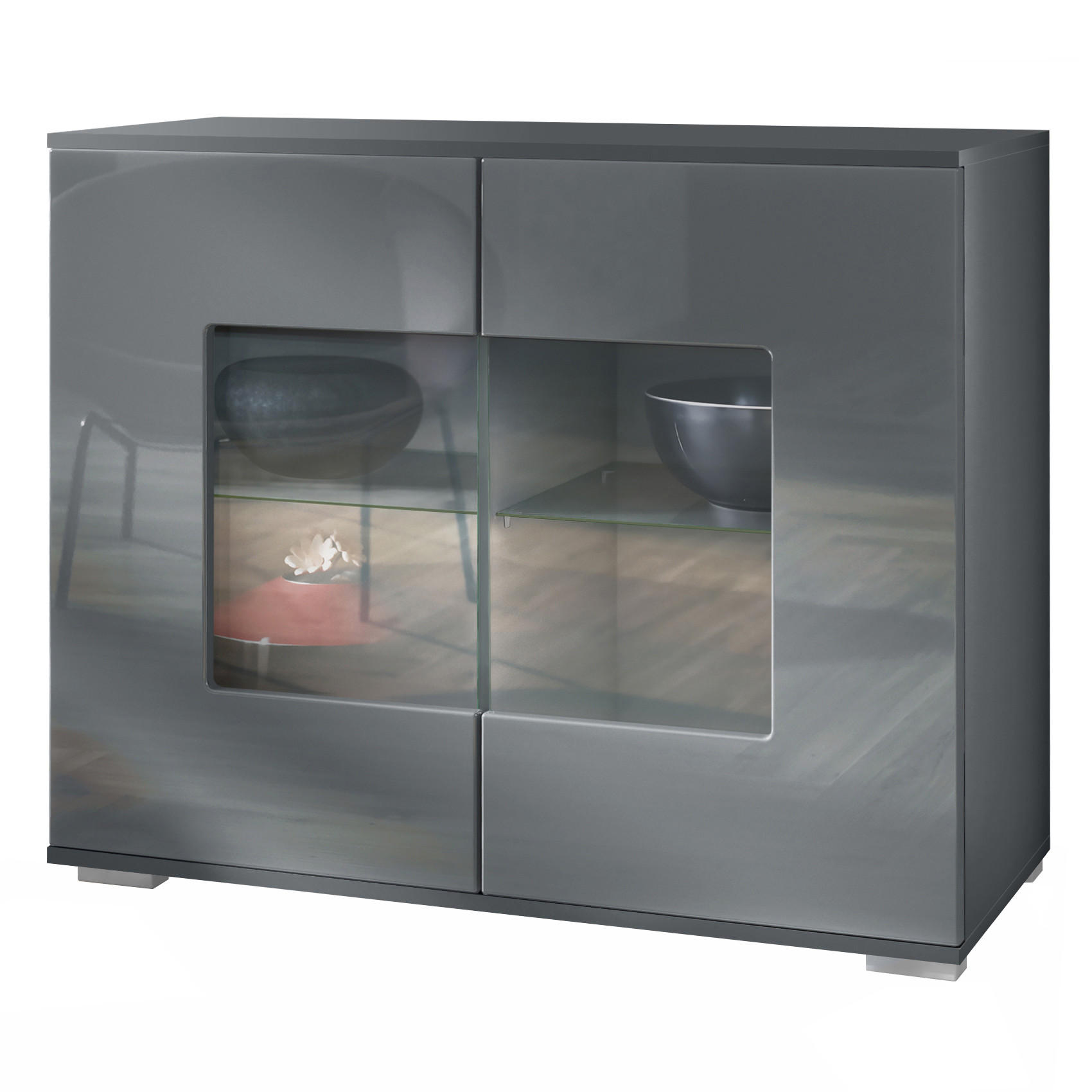 KOMMODE Grömitz Grau Hochglanz - Grau, Holzwerkstoff (92.5/75.5/35cm) - Vladon
