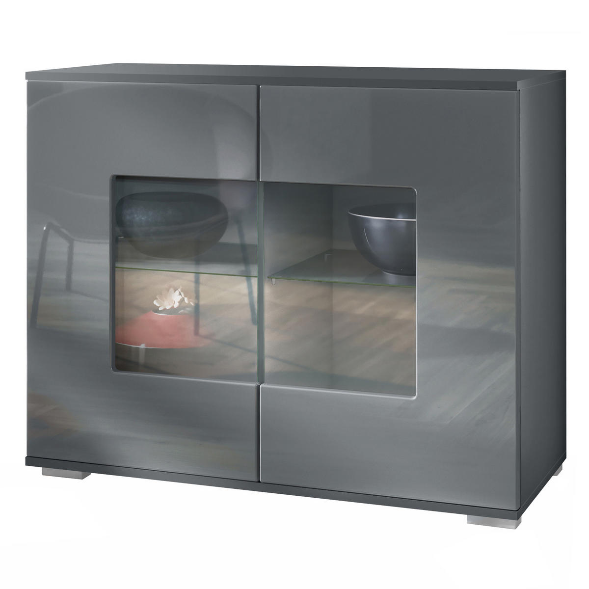 KOMMODE Grömitz Grau Hochglanz - Grau, Holzwerkstoff (92.5/75.5/35cm) - Vladon
