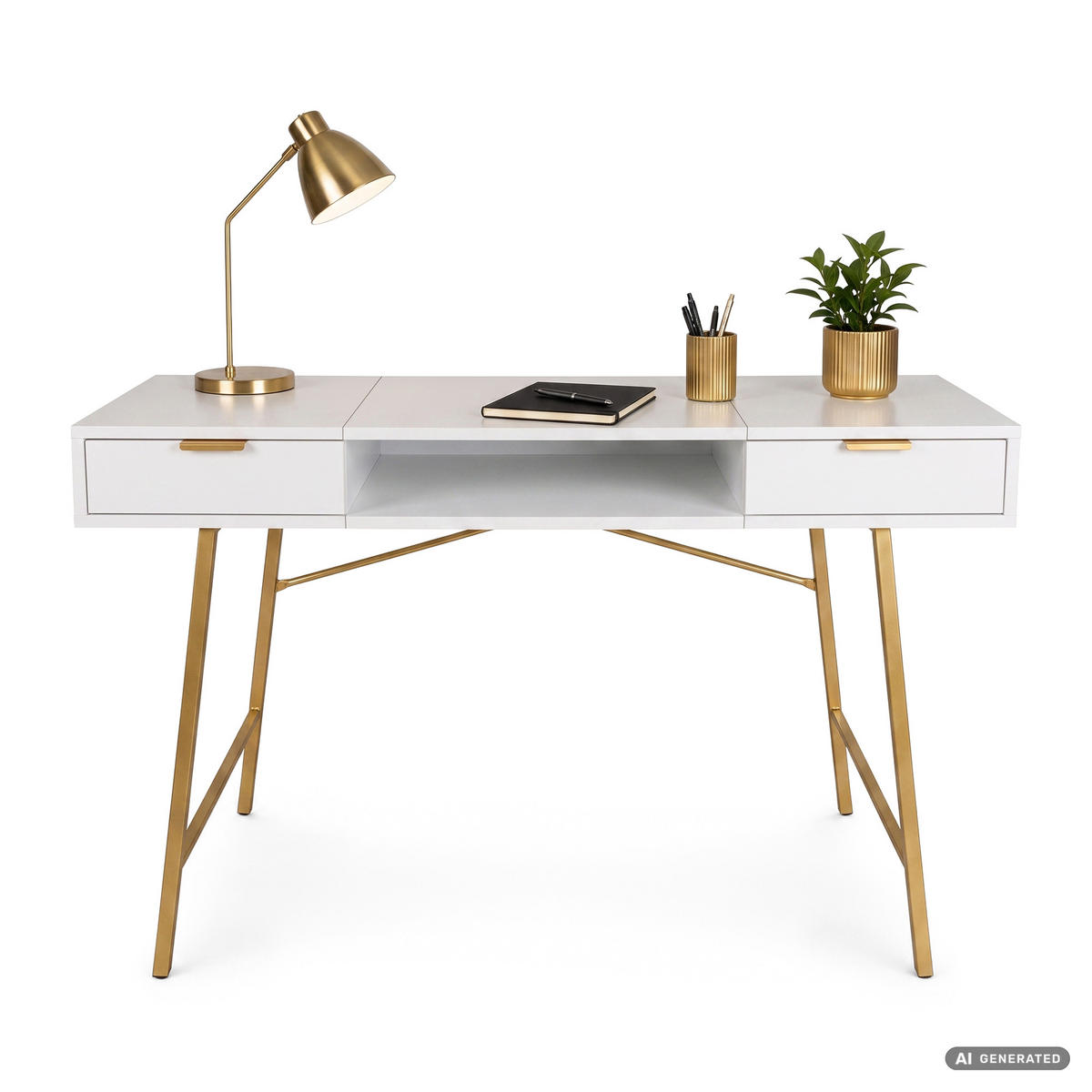 SCHREIBTISCH ARDEN 120 cm Weiß - Goldfarben/Weiß, Holzwerkstoff (120/50/80.5cm) - Akord