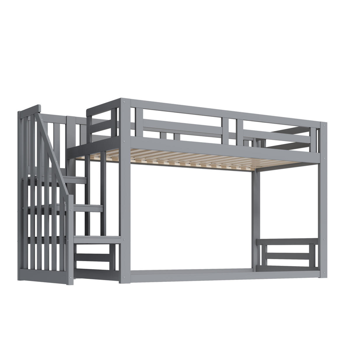 ETAGENBETT 90/200 cm mit Sicherheitstreppe, Stauraum und Lattenrost, Grau - Grau, Holzwerkstoff (90/200cm) - Redom