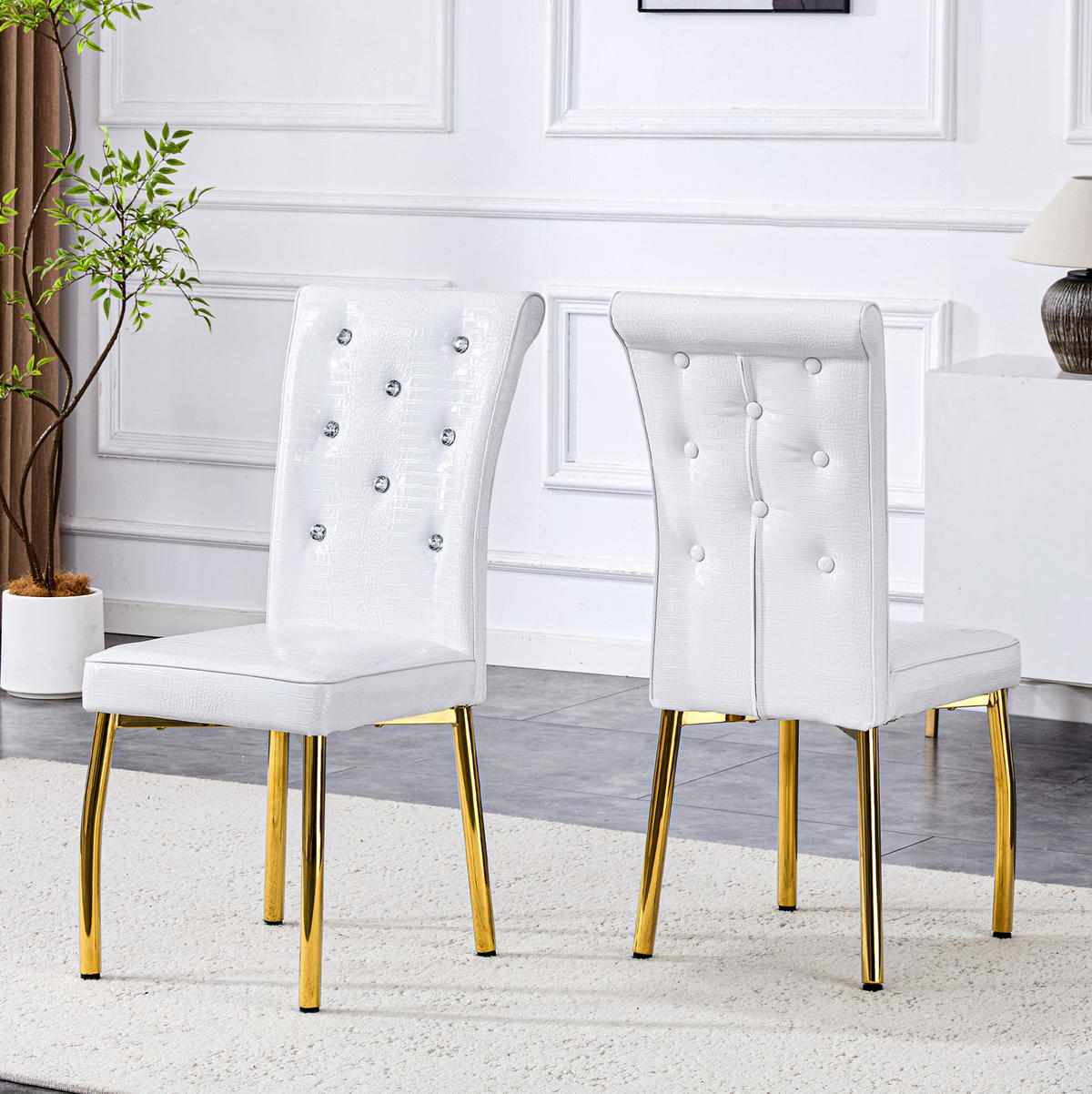 ESSZIMMERSTUHL 2er-Set gepolstert PVC Weiß mit goldfarbenen Metallbeinen - Goldfarben, Metall (42/101/61.5cm) - Meubliv