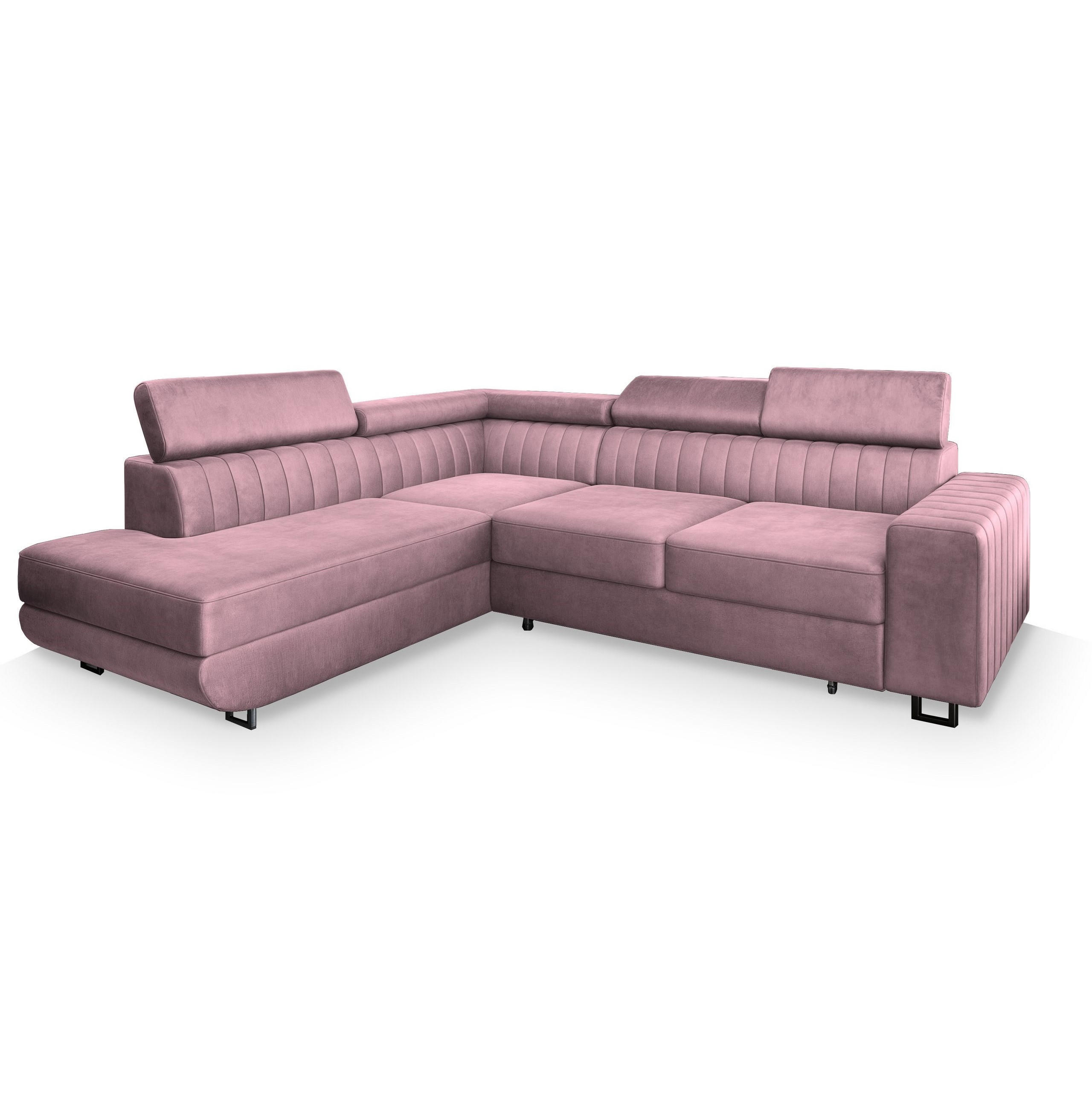 ECKSOFA NOLA L-S Lila Velours-Stoff mit Schlaffunktion - Lila, Holz (253/190cm) - MASSENO