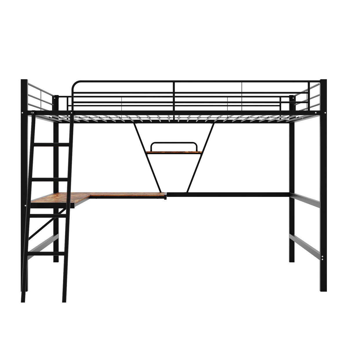 HOCHBETT mit Schreibtisch 90/200 cm in Schwarz – mit Regal und Rausfallschutz - Schwarz, Metall (90/200cm) - BEAOK