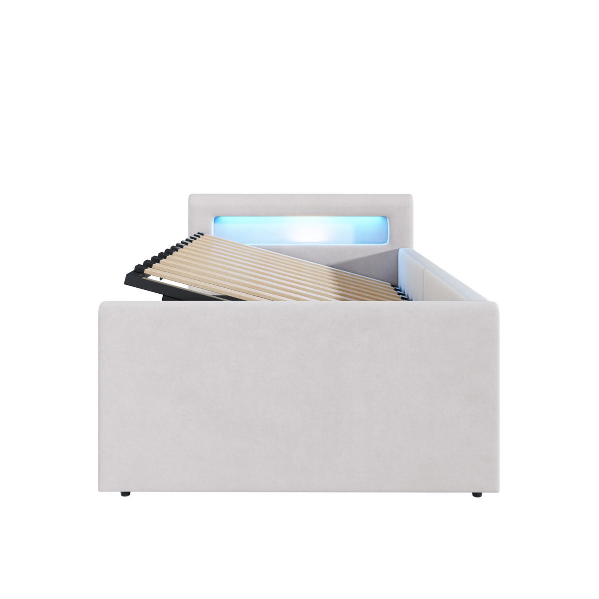 KINDEREINZELBETTEN aus Samtstoff 90x200 cm in Beige mit LED & USB & Stauraum - Beige, Textil (90/200cm) - Modfu
