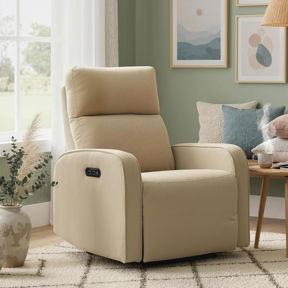 RELAXSESSEL,ELEKTRISCH Chenille Fußstütze verstellbare Kopfstütze Steckdosen,beige - Beige, Textil (80/103/93cm) - Vallsero