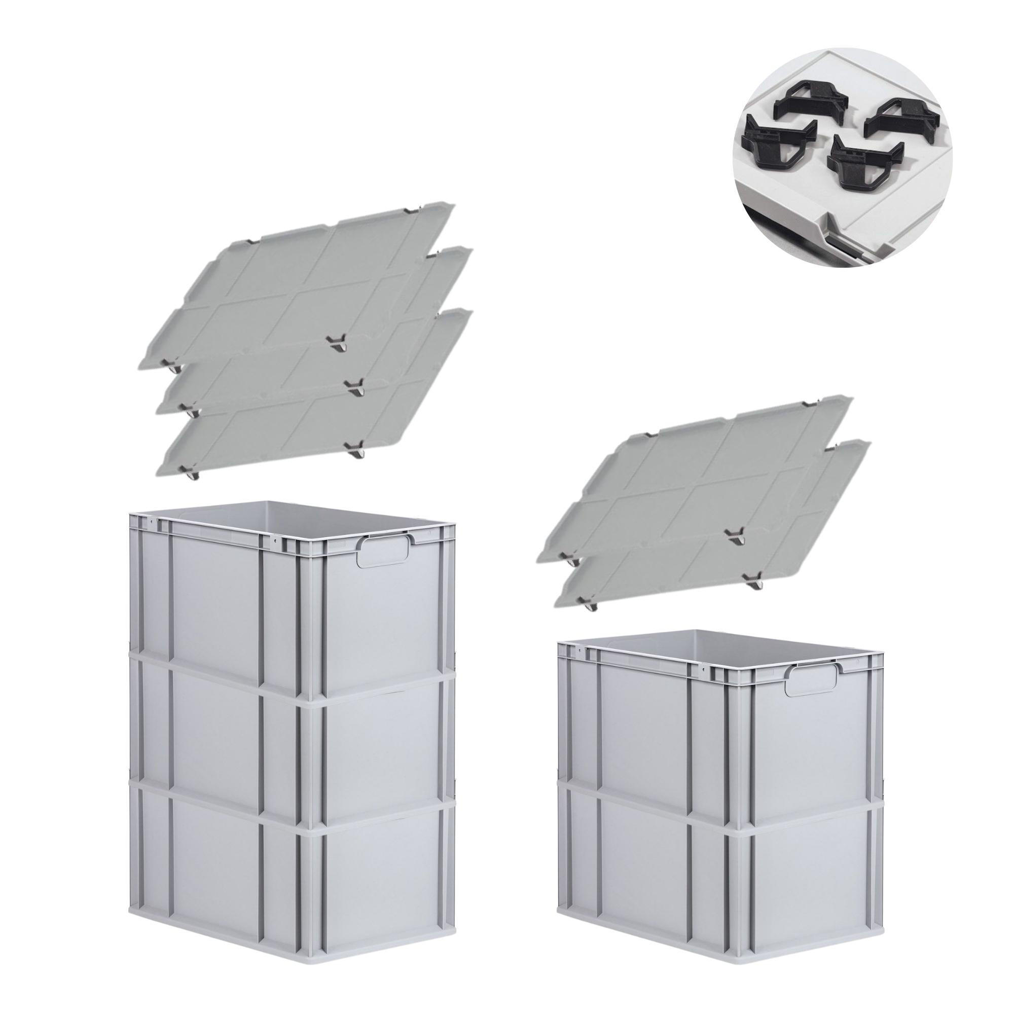 EUROBOX 5x Nextgen Economy Mit Auflagedeckel Grau/Schwarz Griffe Geschlossen - Schwarz, Kunststoff (40/32/60cm) - PROREGAL