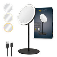 LED-KOSMETIKSPIEGEL - 5-fach Vergrößerung, 3 Lichtfarben und stufenlos dimmbar mit Touch-Bedienung, schwarz - Schwarz, Metall (16/34/16cm) - Northpoint