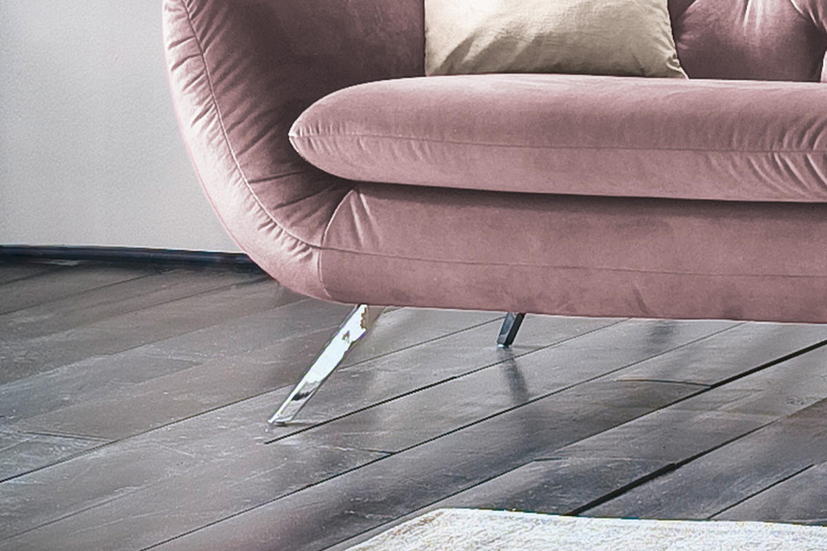 SOFA CHARME Grau Velvet - Silberfarben/Altrosa, Textil/Metall (175/94/95cm) - KAWOLA