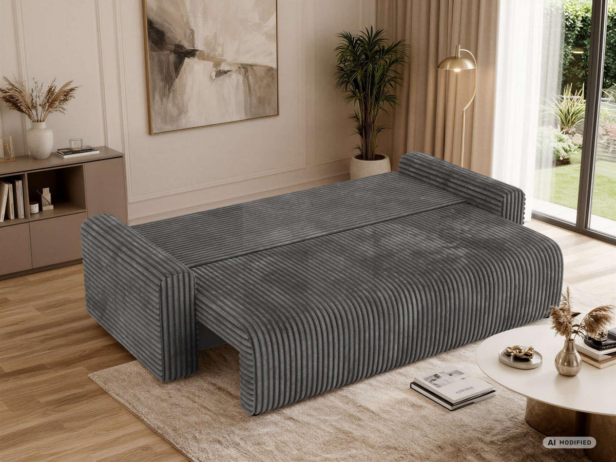 3-SITZER-SOFA NESSARO - Grau Cord - Schwarz/Grau, Kunststoff/Textil (243/92/90cm) - MKS