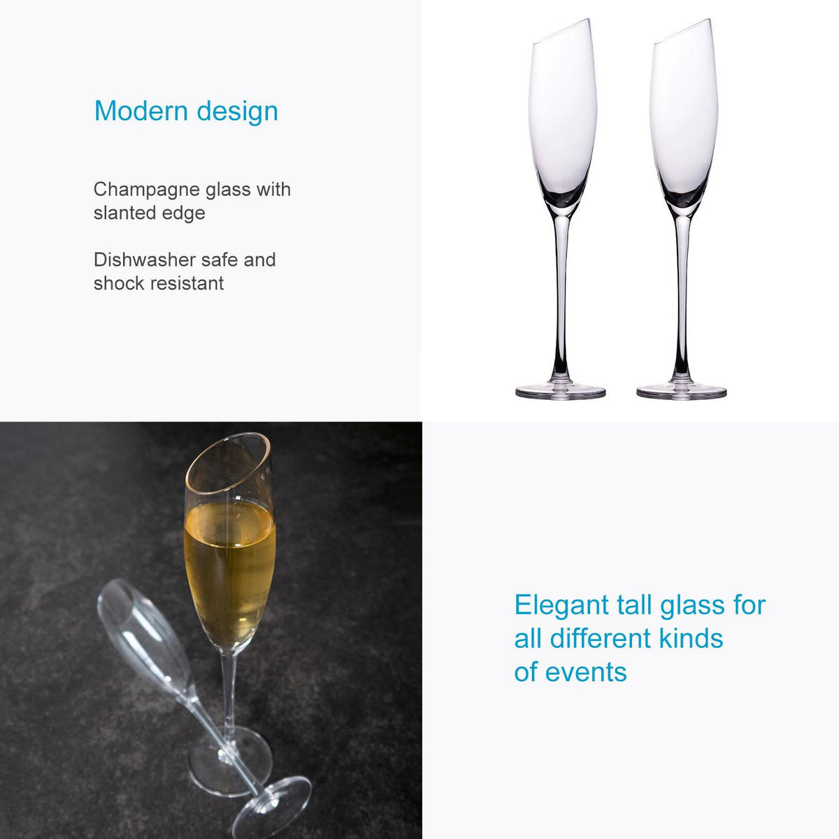 CHAMPAGNER/SEKT Glas mit moderner Kante 150 ml (4er-Set) - Transparent, Glas (0.15L) - Intirilife