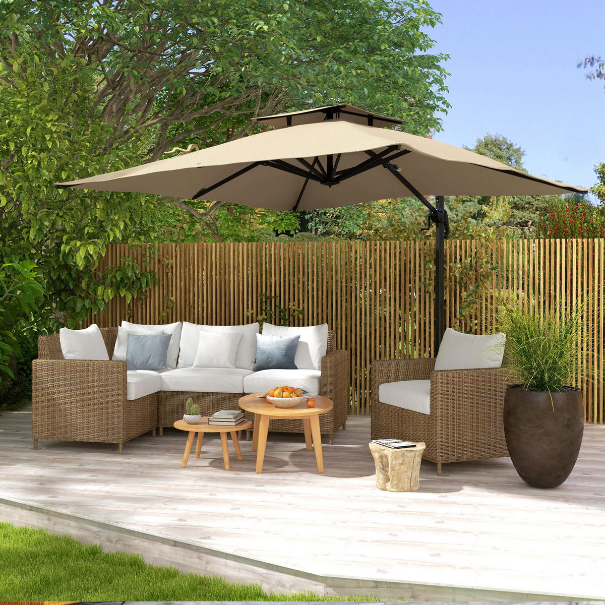 SONNENSCHIRM, Aluminum, Polyester, Khaki - Braun, Metall (294/294cm) - Outsunny
