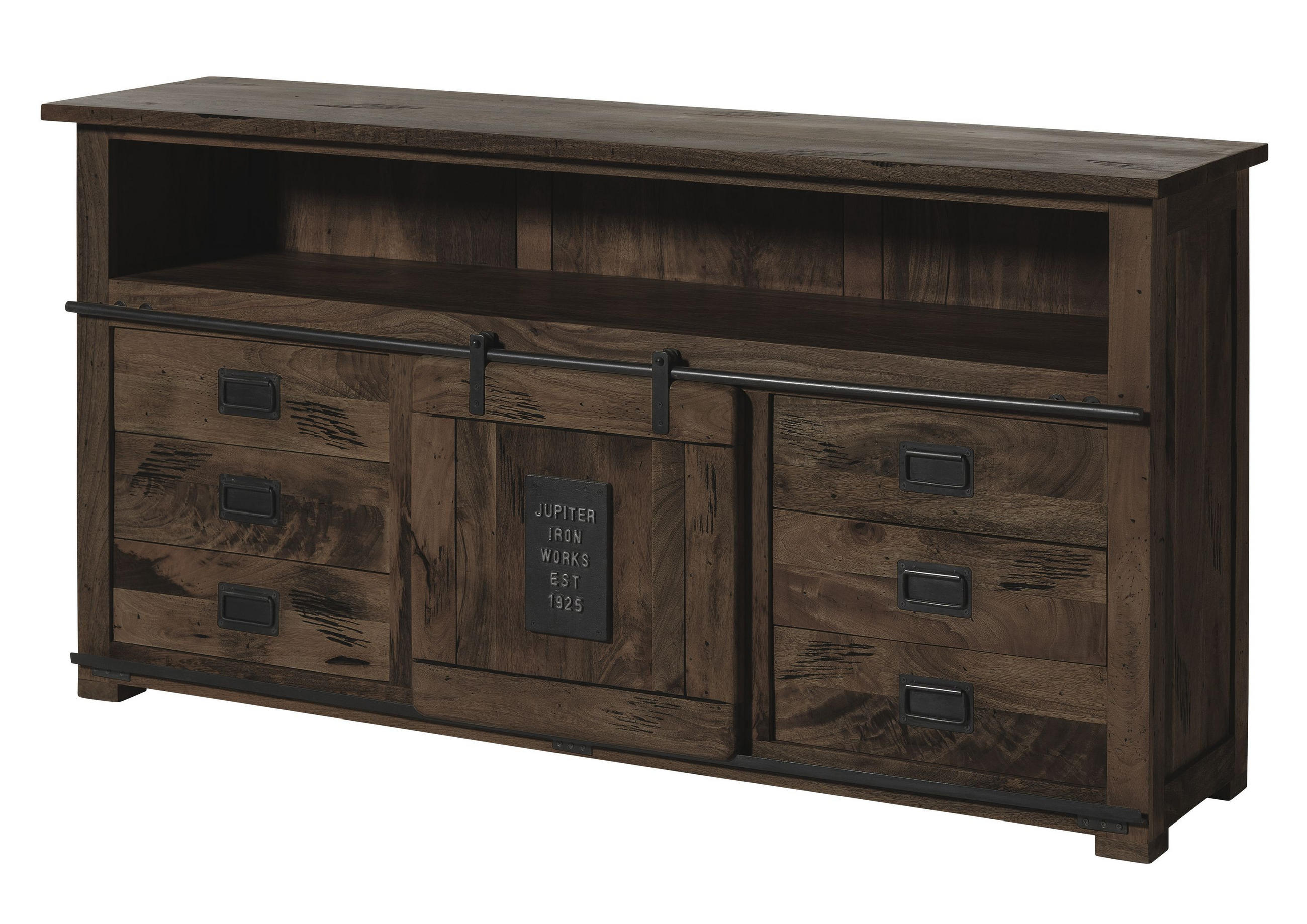 SIDEBOARD Mango 180x45x90 grau lackiert RAILWAY #267 - Grau, Holz (180/90/45cm) - Massivmoebel24